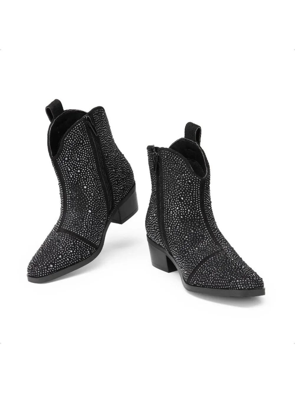 Women's Black Rhinestone Halloween Size Zipper Non-Slip Cowgirl Sparkle Boots